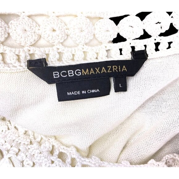 BCBG Crochet Large Silk Cotton Puffed Sleeve Pullover Ivory Cottagecore Size L - Picture 11 of 13